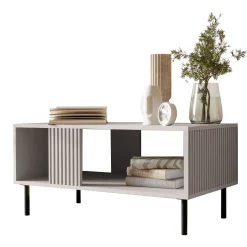 Garnero Arredamenti Tavolino da salotto 92x44cm con frontali cannettati beige Ziggy