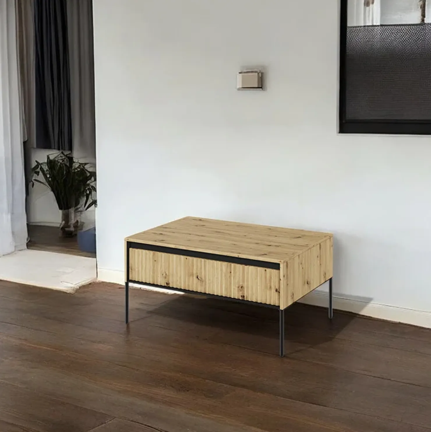 Garnero Arredamenti Tavolino da salotto 100x50cm cannettato nero Camelia Rovere Rustico