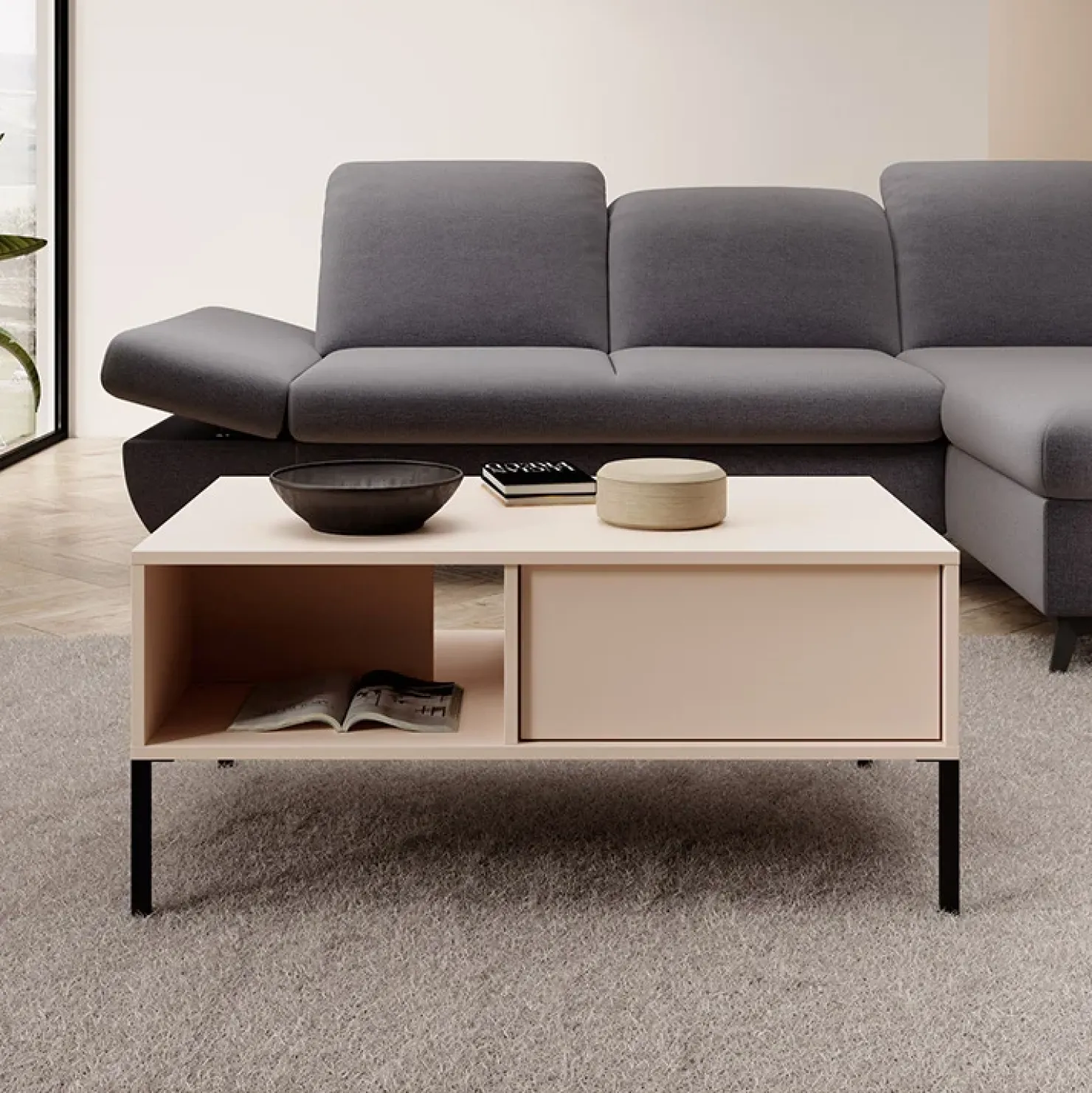 Garnero Arredamenti Tavolino da salotto 97x60cm con cassetto beige Melly Outlet