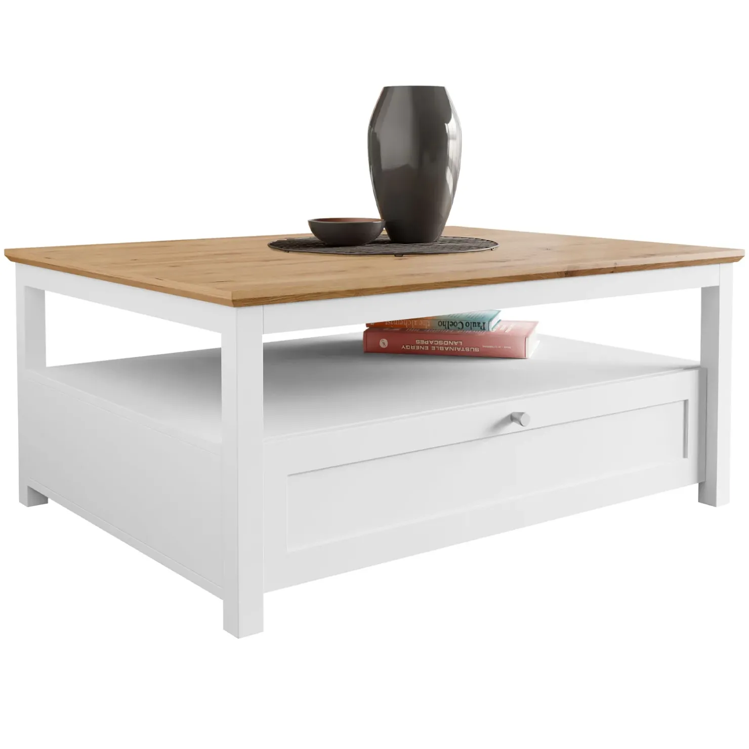 Garnero Arredamenti Tavolino da salotto 104x80cm con cassetto bianco rovere Relaxio Discount