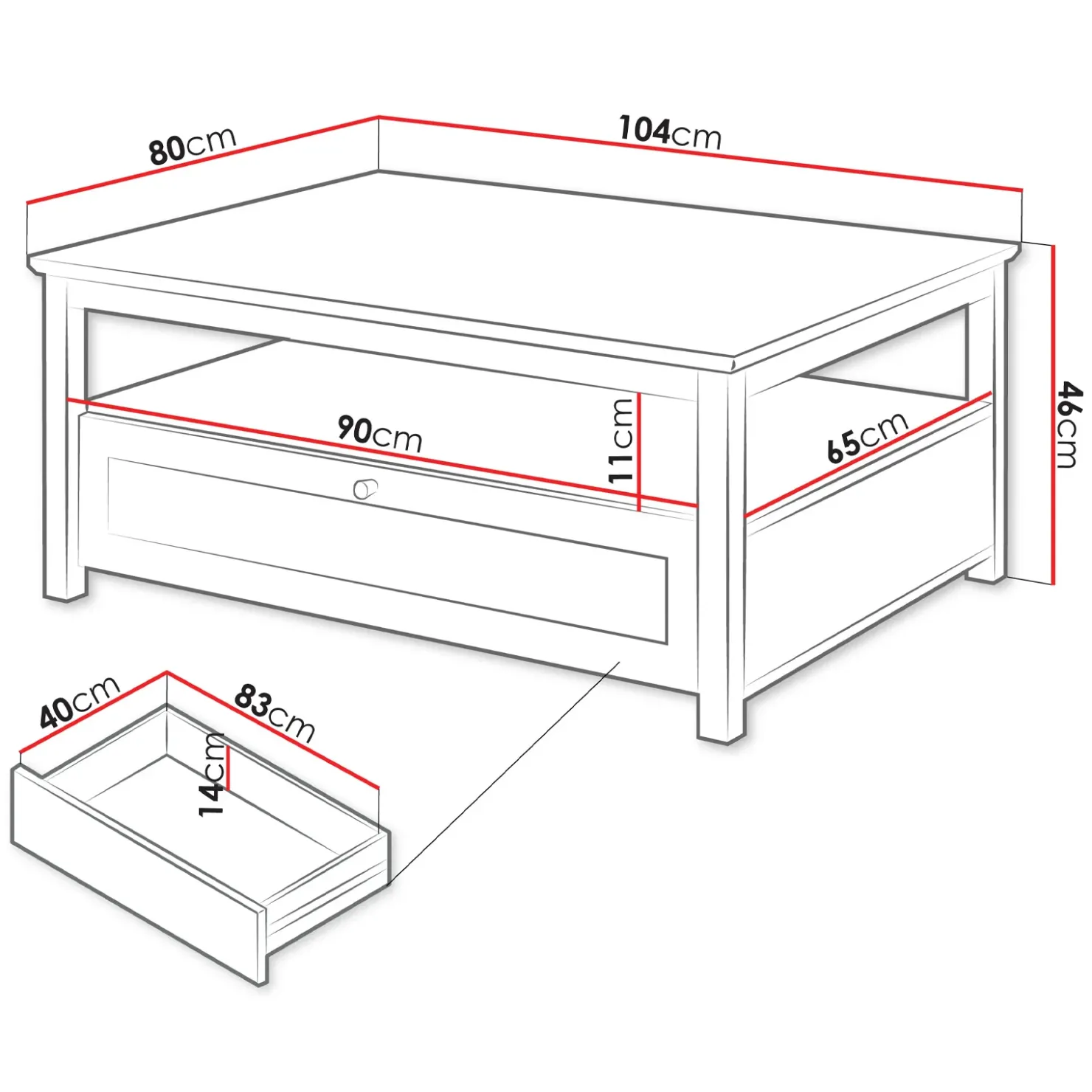 Garnero Arredamenti Tavolino da salotto 104x80cm con cassetto bianco rovere Relaxio Discount