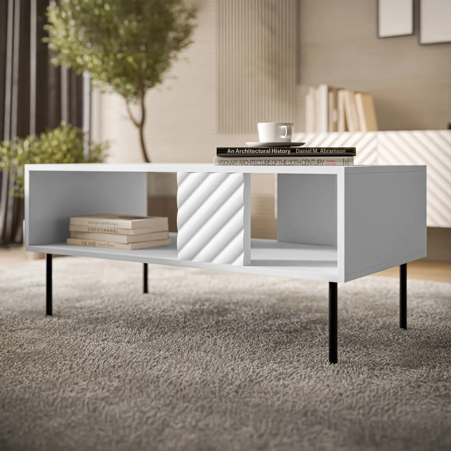 Garnero Arredamenti Tavolino da salotto 100x64cm con frontali decorati bianco Daniele Bianco Opaco Sale