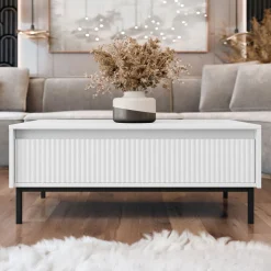 Garnero Arredamenti Tavolino da salotto 100x50cm design cannettato bianco Strike Bianco Opaco Sale