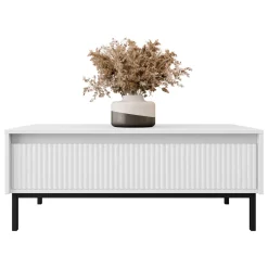 Garnero Arredamenti Tavolino da salotto 100x50cm design cannettato bianco Strike Bianco Opaco Sale