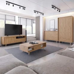 Garnero Arredamenti Tavolino da salotto 120x60cm design cannettato rovere Branch Discount