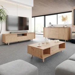 Garnero Arredamenti Tavolino da salotto 120x60cm design cannettato rovere Branch Discount