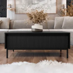 Garnero Arredamenti Tavolino da salotto 100x50cm design cannettato nero Strike Nero Opaco Clearance