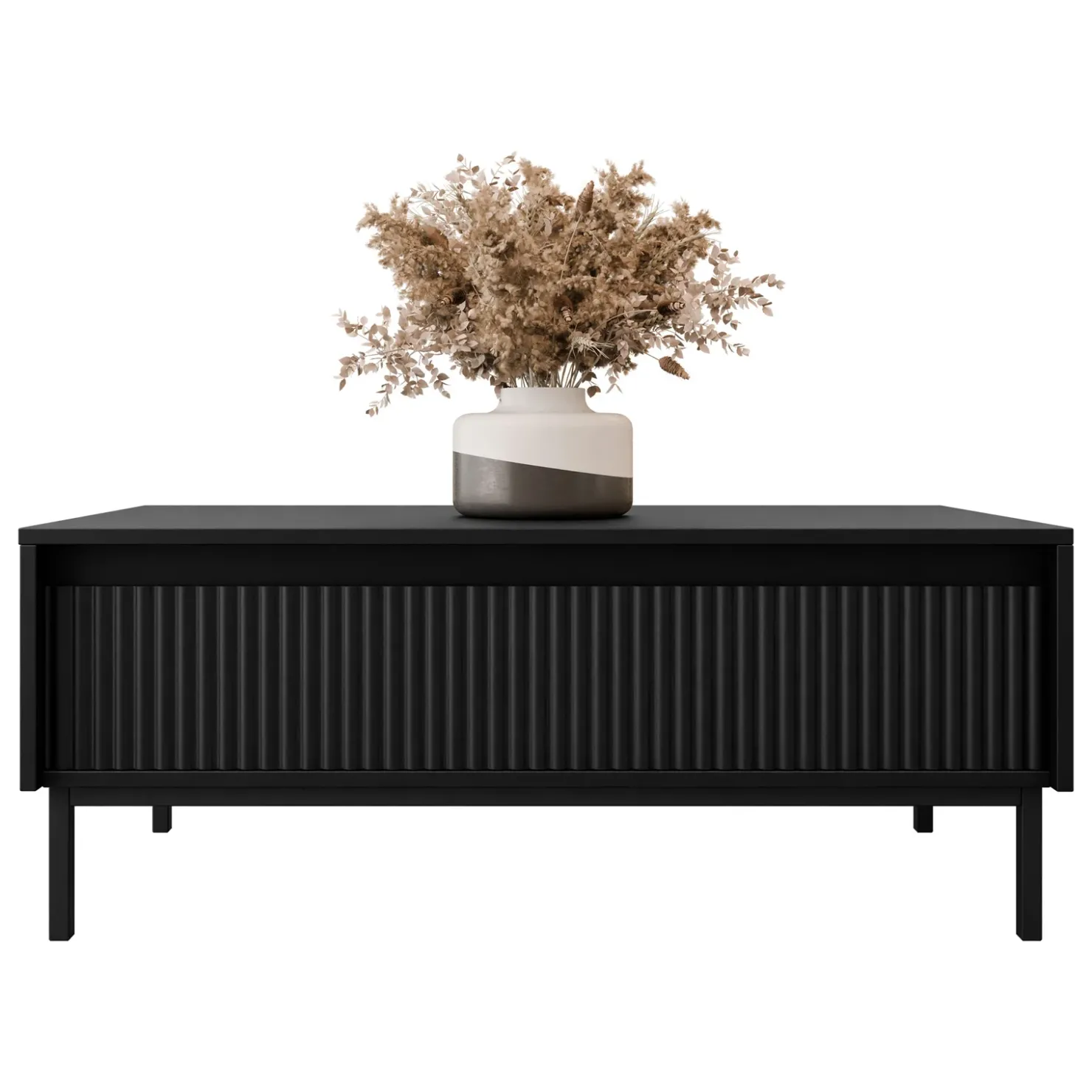 Garnero Arredamenti Tavolino da salotto 100x50cm design cannettato nero Strike Nero Opaco Clearance