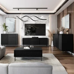 Garnero Arredamenti Tavolino da salotto 100x50cm design cannettato nero Strike Nero Opaco Clearance