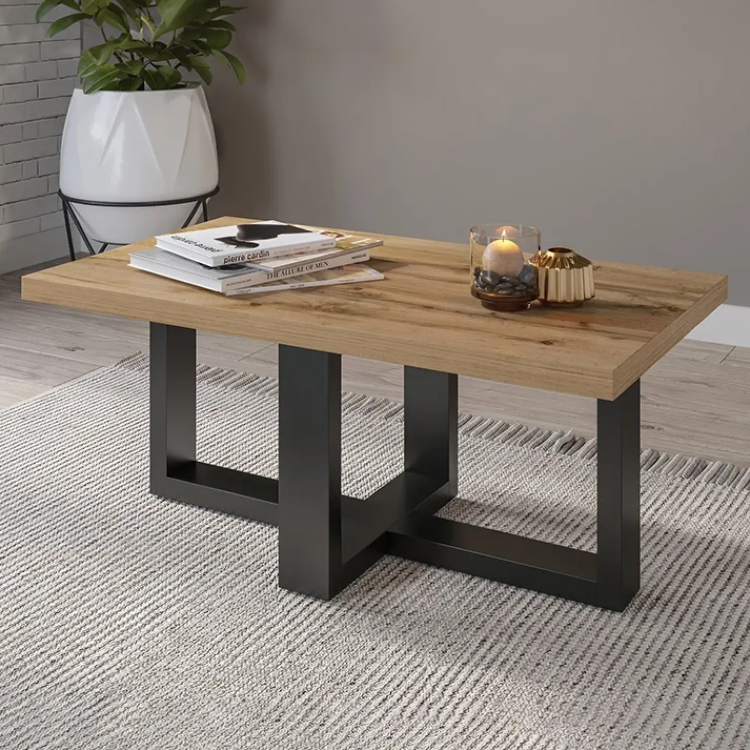 Garnero Arredamenti Tavolino da salotto 102x60cm industrial rovere nero opaco Lines Sale