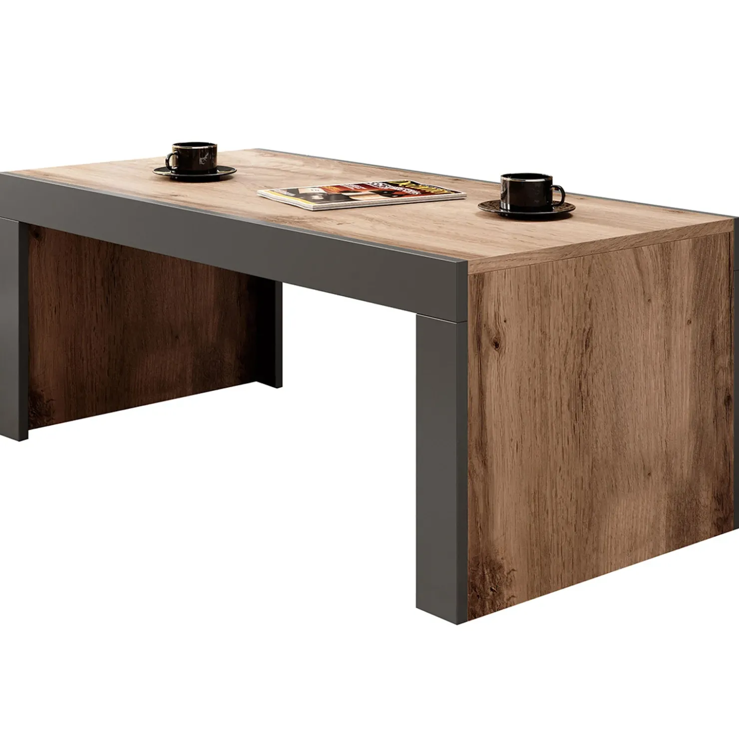 Garnero Arredamenti Tavolino da salotto 120x60cm moderno rovere rustico antracite Calyssa