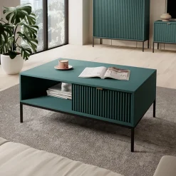 Garnero Arredamenti Tavolino da salotto 104x46cm moderno con cassetto cannettato verde Alisa Discount