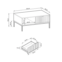 Garnero Arredamenti Tavolino da salotto 104x46cm moderno con cassetto cannettato verde Alisa Discount