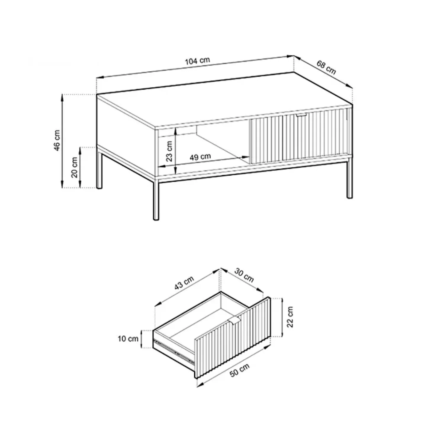 Garnero Arredamenti Tavolino da salotto 104x46cm moderno con cassetto cannettato verde Alisa Discount