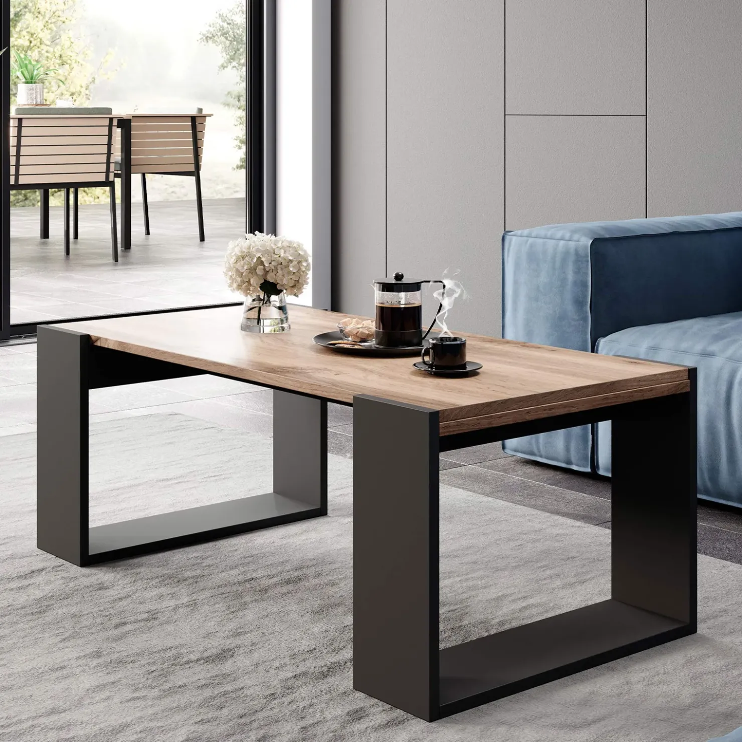 Garnero Arredamenti Tavolino da salotto 120x55cm moderno rovere antracite Tampere Outlet