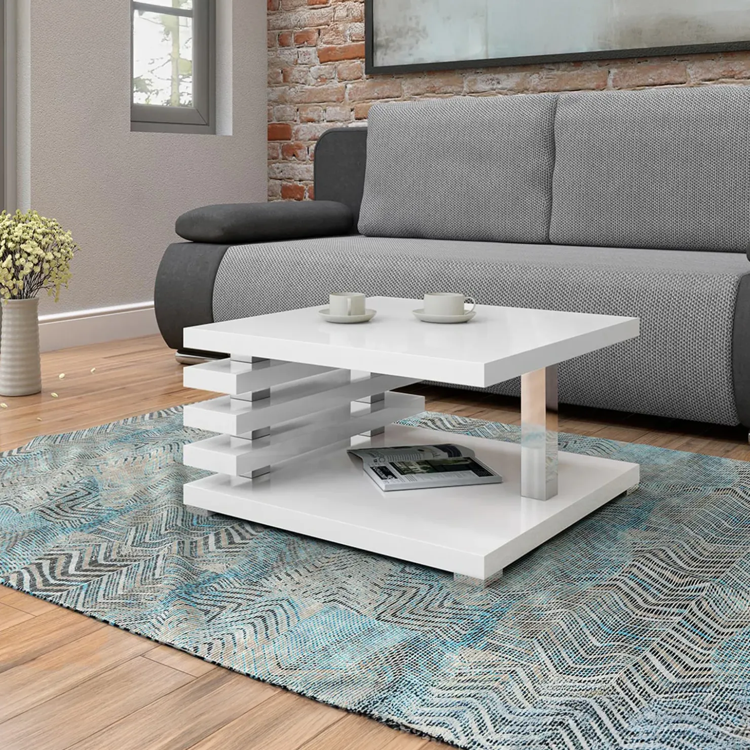 Garnero Arredamenti Tavolino da salotto 60x60cm moderno Zaphira Bianco Lucido