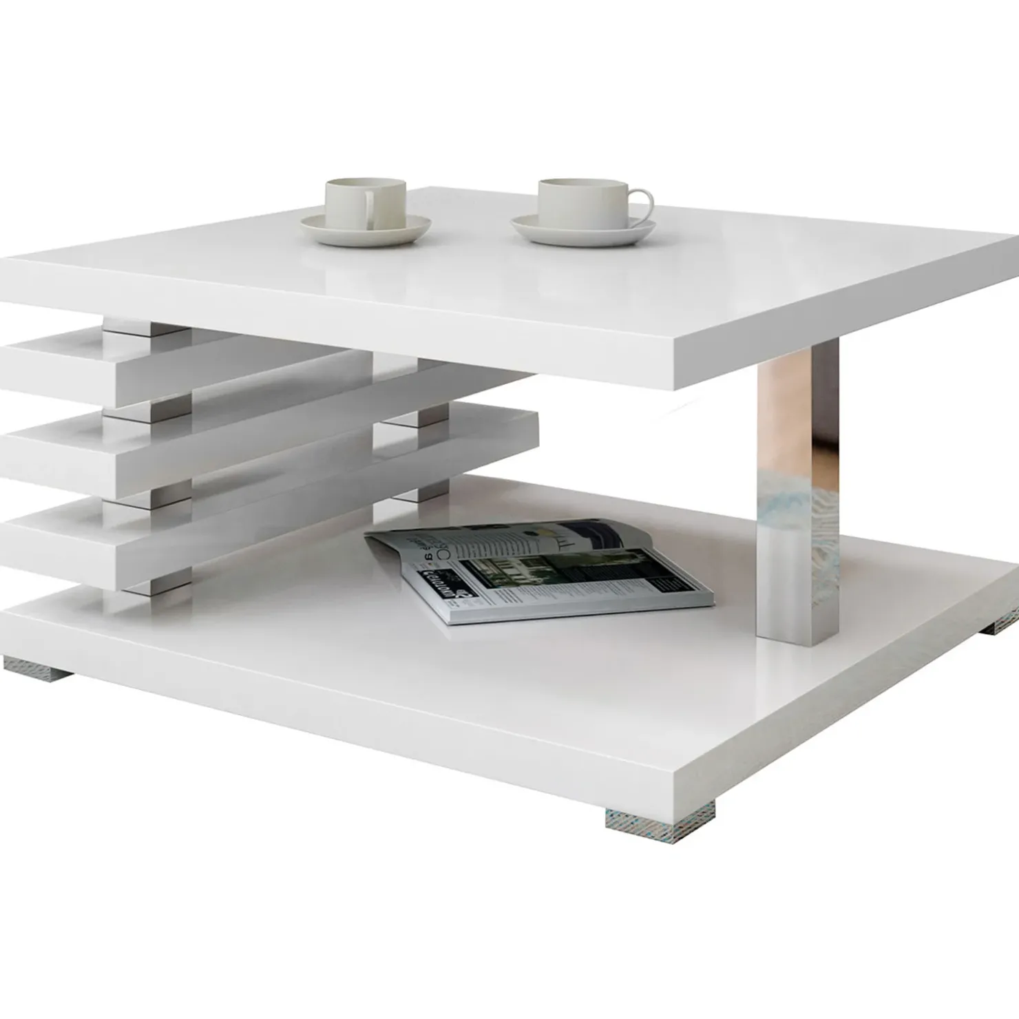 Garnero Arredamenti Tavolino da salotto 60x60cm moderno Zaphira Bianco Lucido