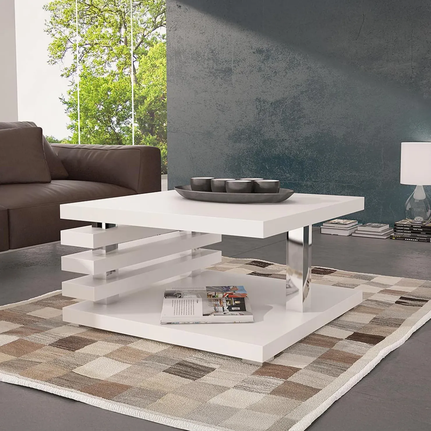 Garnero Arredamenti Tavolino da salotto 60x60cm moderno Zaphira Bianco Opaco