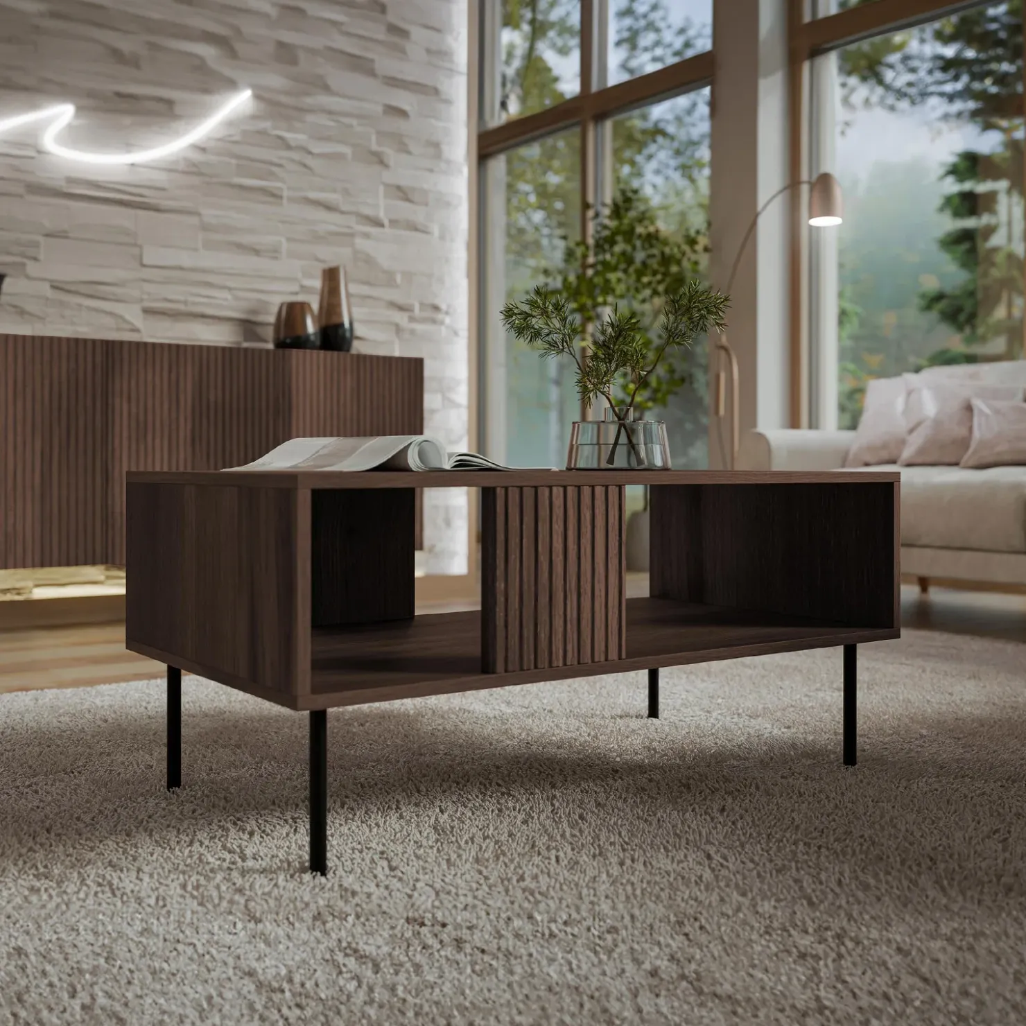 Garnero Arredamenti Tavolino da salotto 100x46cm noce cannettato Gabiot