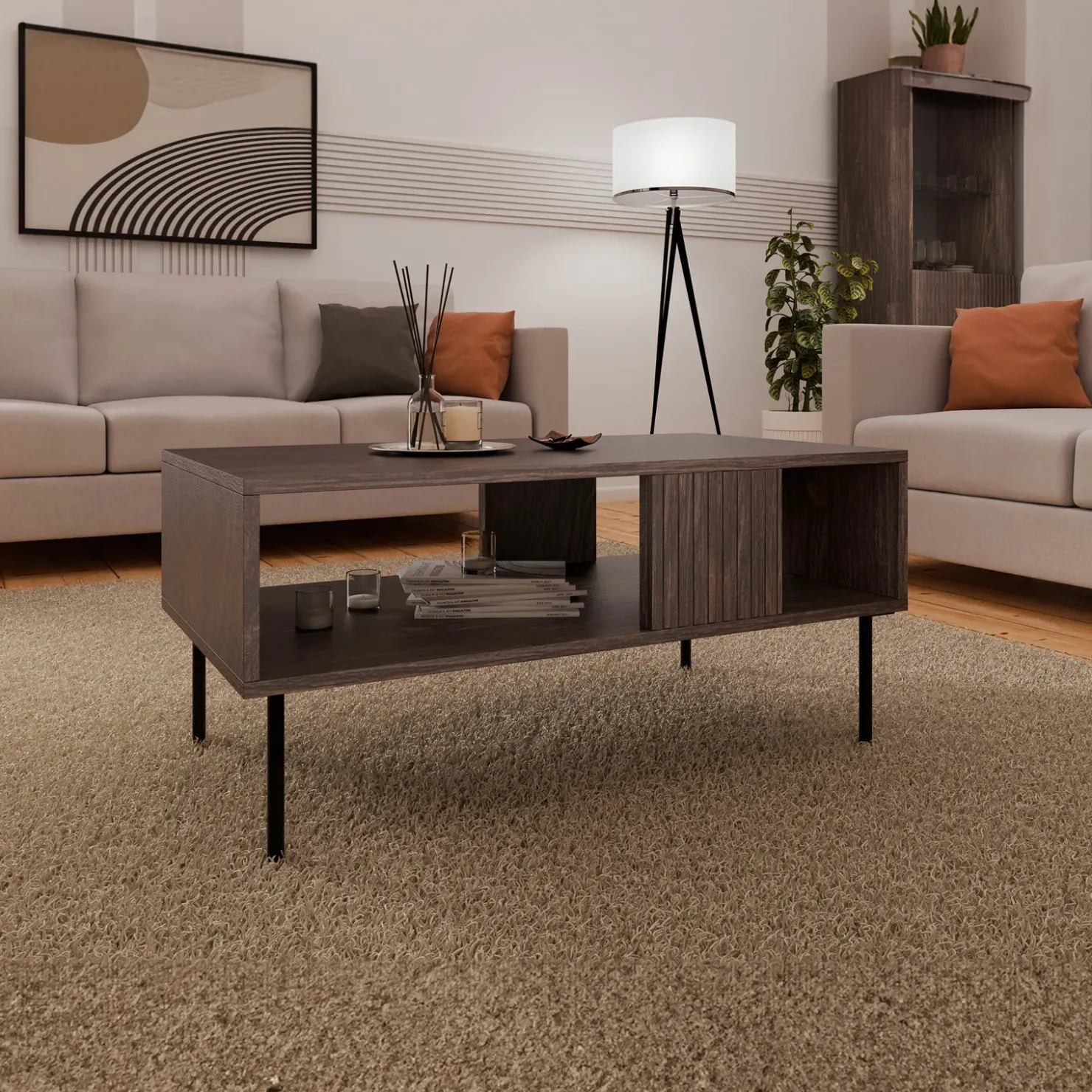 Garnero Arredamenti Tavolino da salotto 100x46cm noce cannettato Gabiot