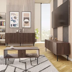 Garnero Arredamenti Tavolino da salotto 100x46cm  noce scuro con frontali serigrafati Savanna New