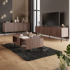 Garnero Arredamenti Tavolino da salotto 100x46cm  noce scuro con frontali serigrafati Savanna New