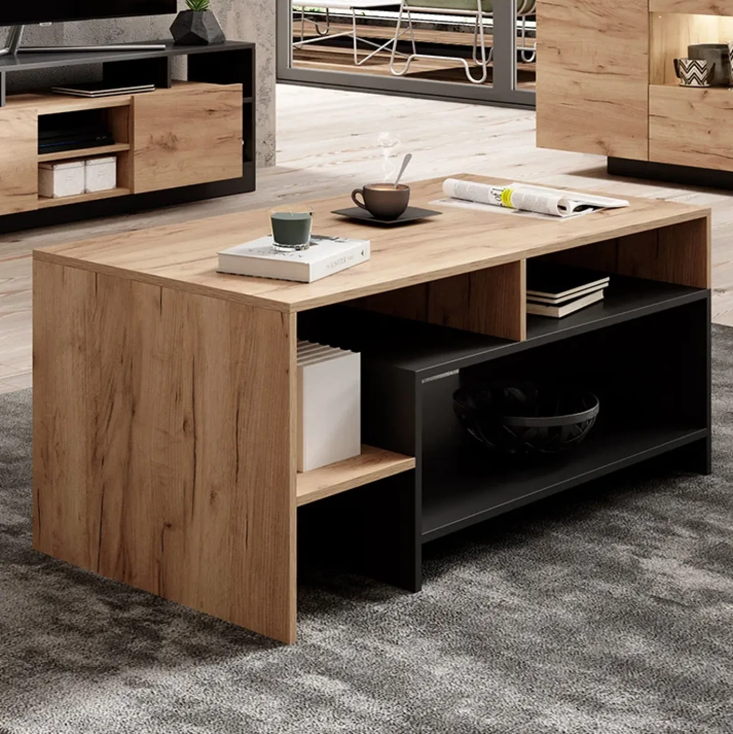 Garnero Arredamenti Tavolino da salotto 120x60cm rovere antracite Blob Rovere - Antracite Discount