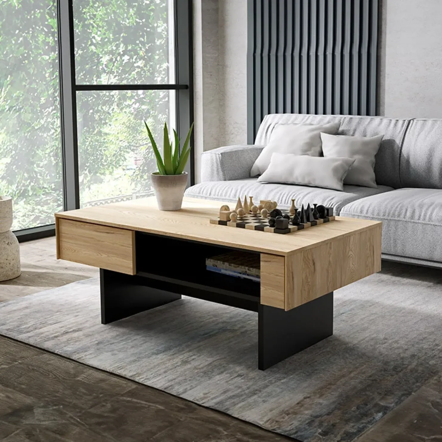 Garnero Arredamenti Tavolino da salotto 110x46cm rovere nero Alabaster