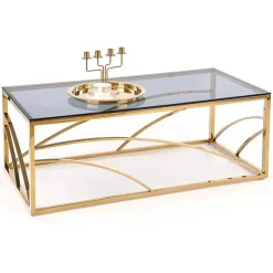 Garnero Arredamenti Tavolino da salotto 120x60cm vetro acciaio cromato Cuvel Gold Oro Clearance