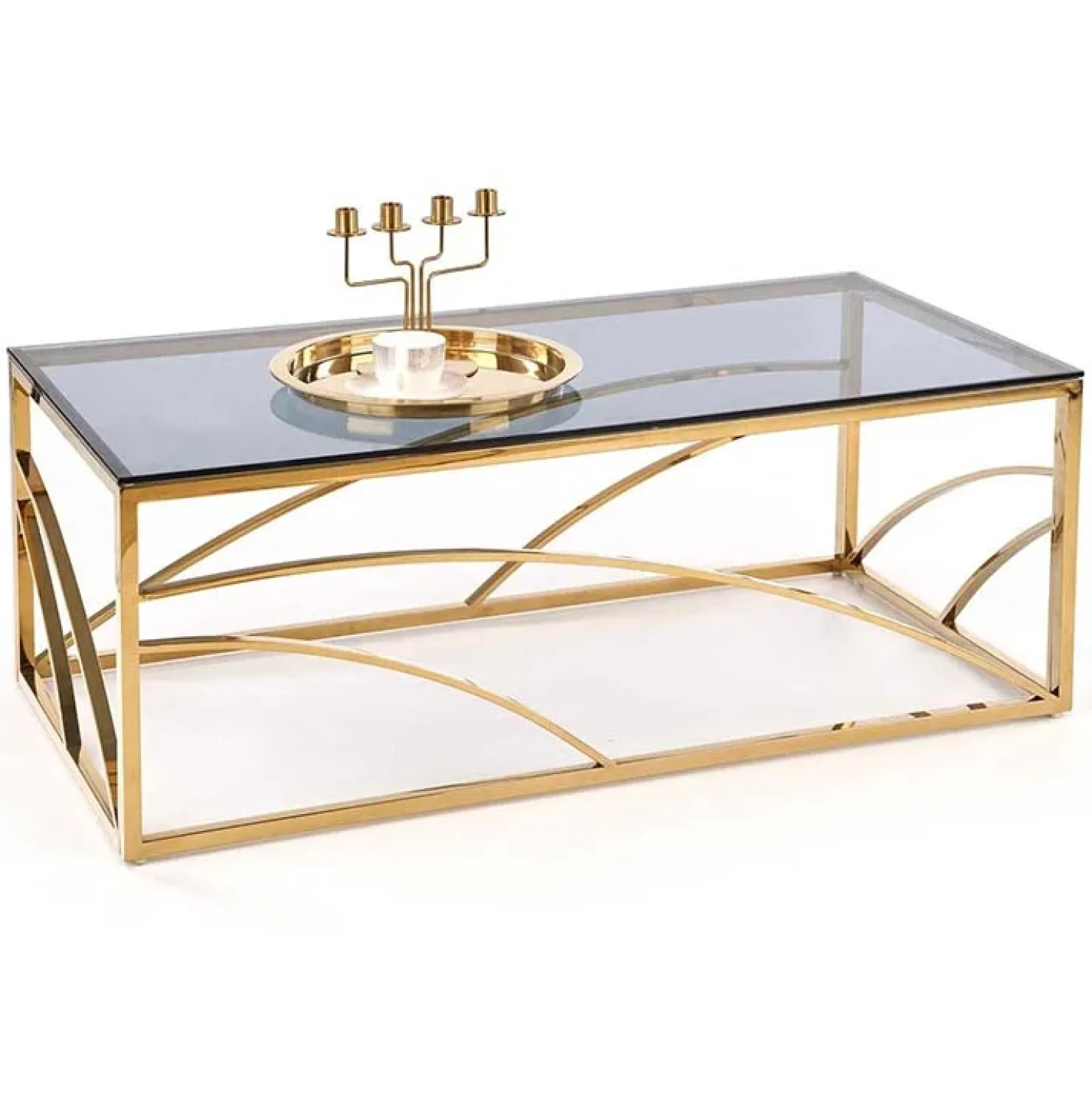 Garnero Arredamenti Tavolino da salotto 120x60cm vetro acciaio cromato Cuvel Gold Oro Clearance
