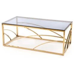 Garnero Arredamenti Tavolino da salotto 120x60cm vetro acciaio cromato Cuvel Gold Oro Clearance