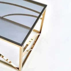 Garnero Arredamenti Tavolino da salotto 120x60cm vetro acciaio cromato Cuvel Gold Oro Clearance