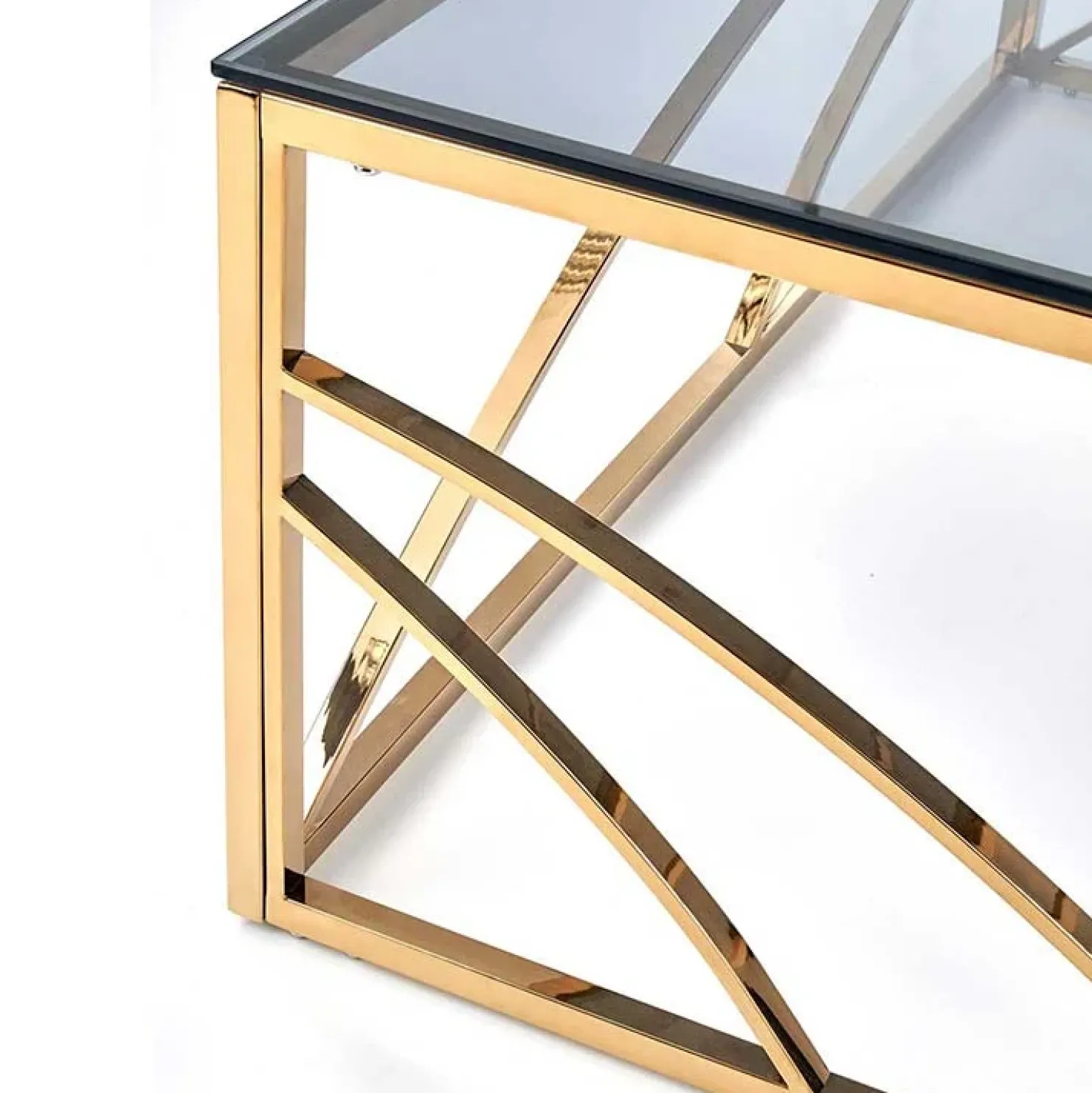 Garnero Arredamenti Tavolino da salotto 120x60cm vetro acciaio cromato Cuvel Gold Oro Clearance