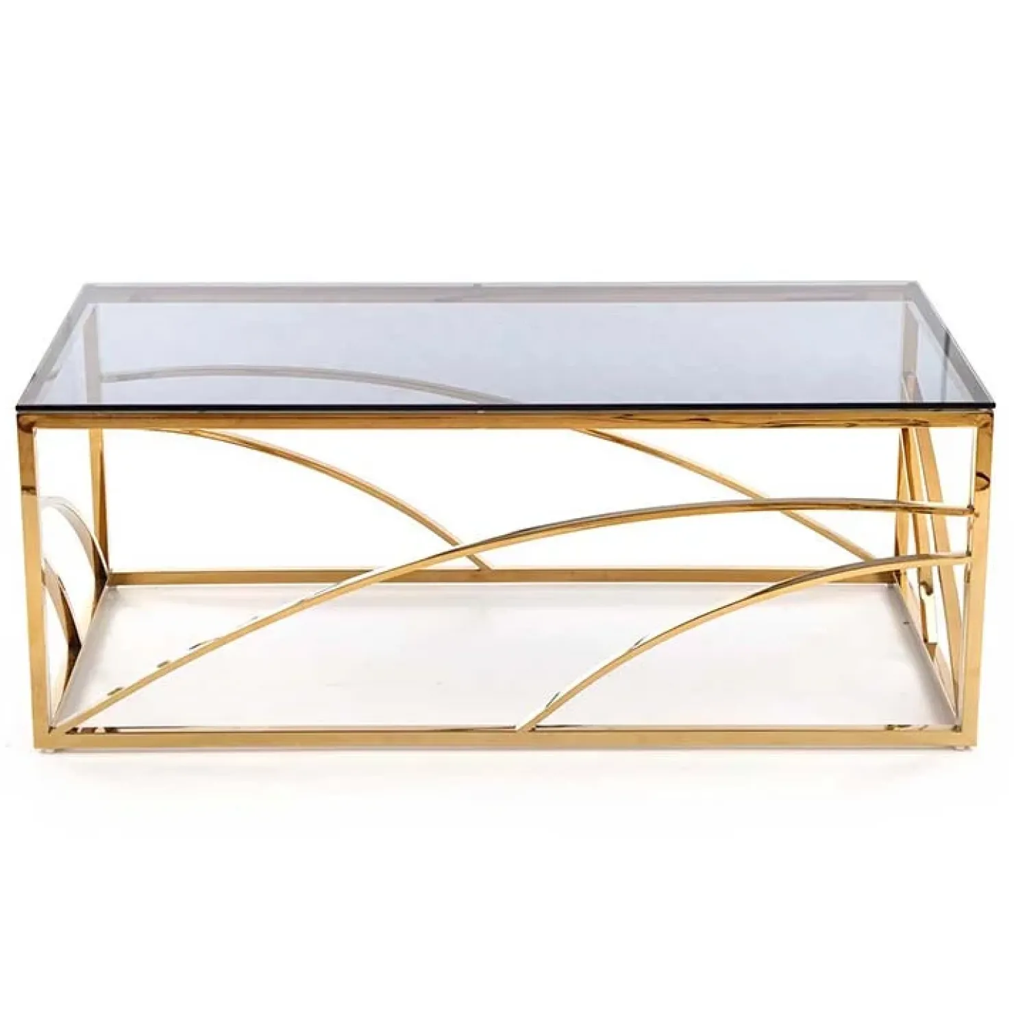 Garnero Arredamenti Tavolino da salotto 120x60cm vetro acciaio cromato Cuvel Gold Oro Clearance