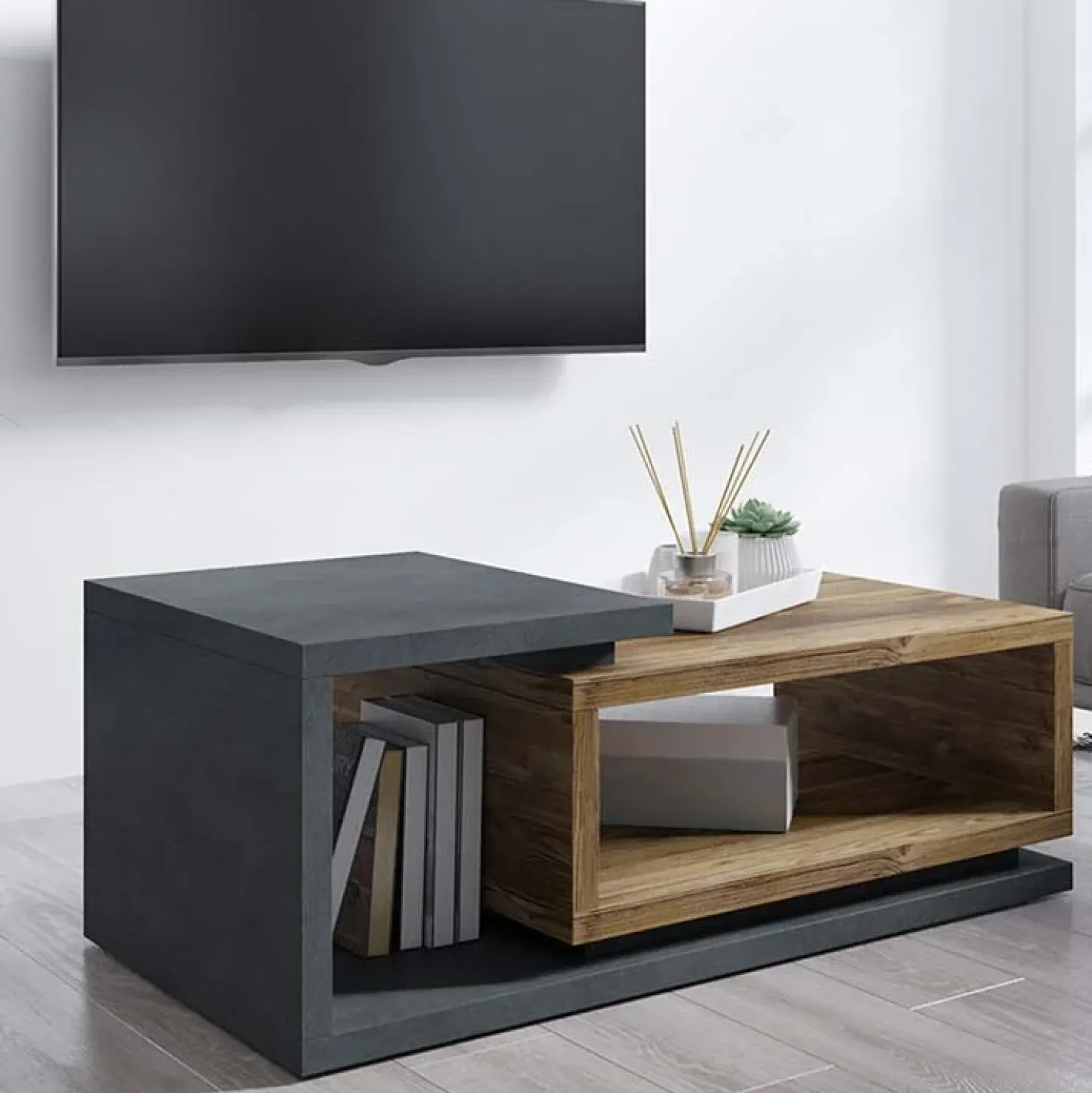 Garnero Arredamenti Tavolino da soggiorno 120x60cm design antracite noce Megan Gihome® Antracite - Noce