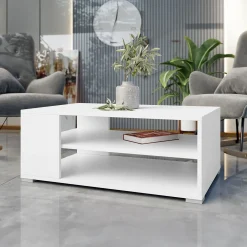 Garnero Arredamenti Tavolino salotto 100x65cm design moderno 2 ante bianco Pastello New