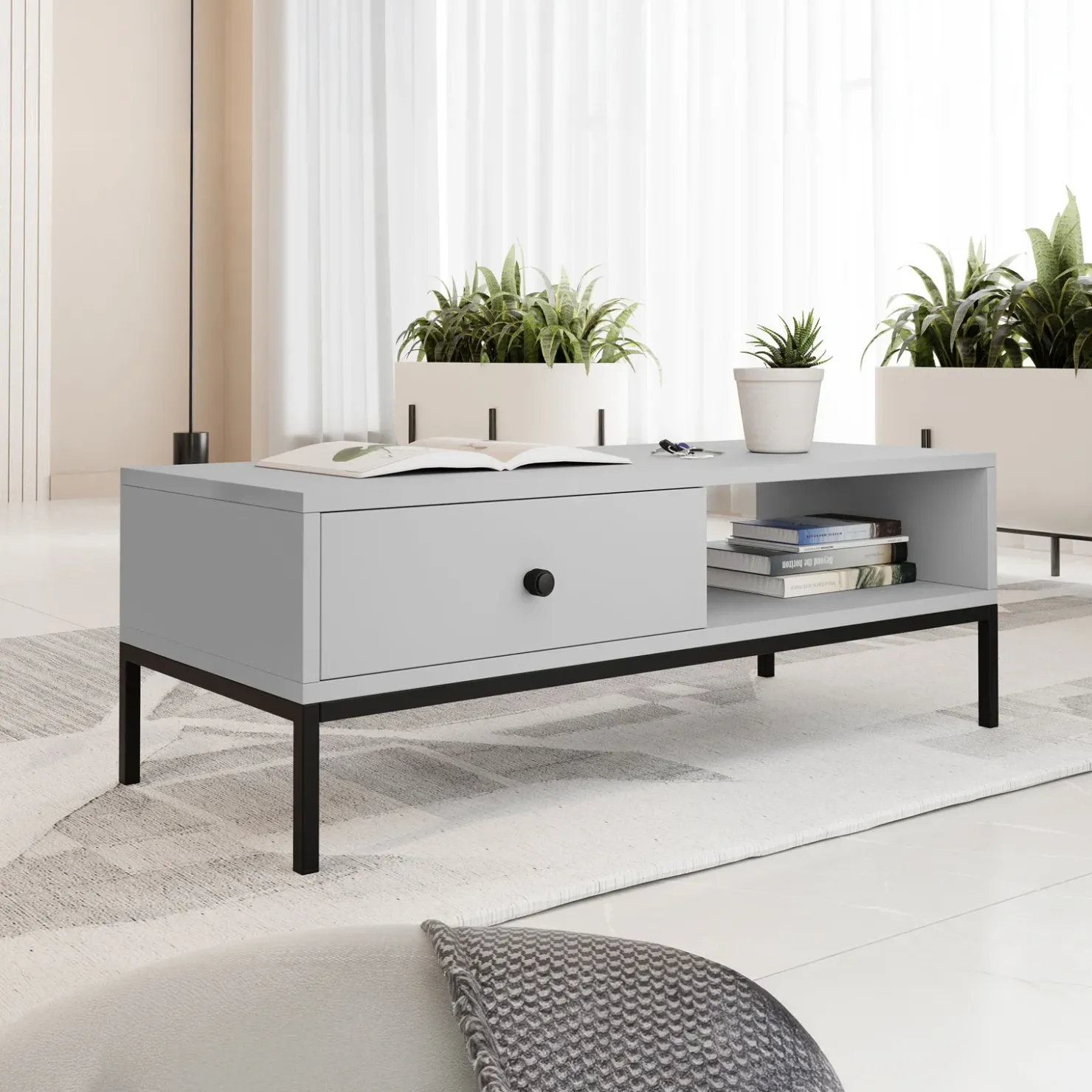 Garnero Arredamenti Tavolino salotto 90x50cm design moderno Pollon Grigio Best