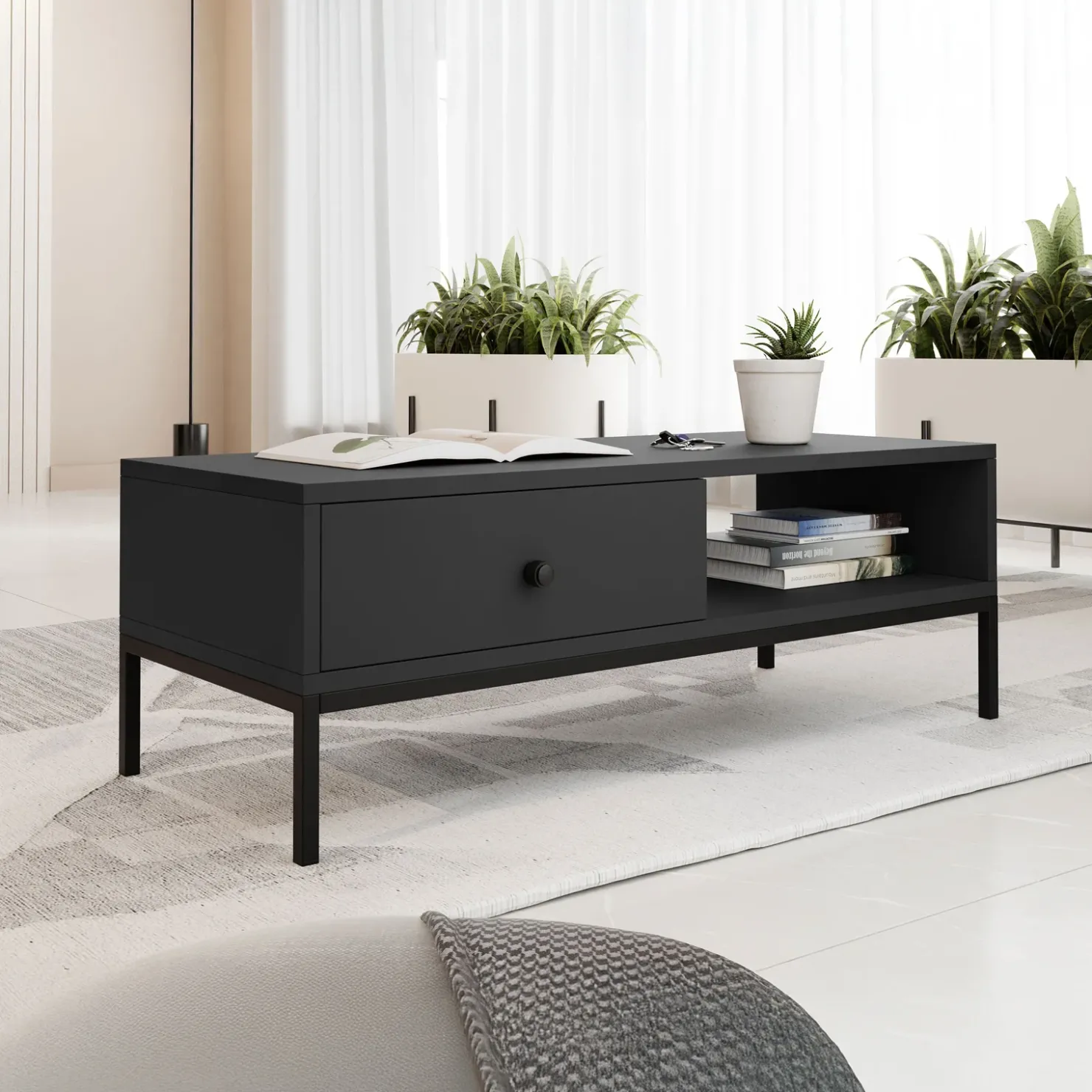 Garnero Arredamenti Tavolino salotto 90x50cm design moderno nero Pollon Nero Opaco Sale