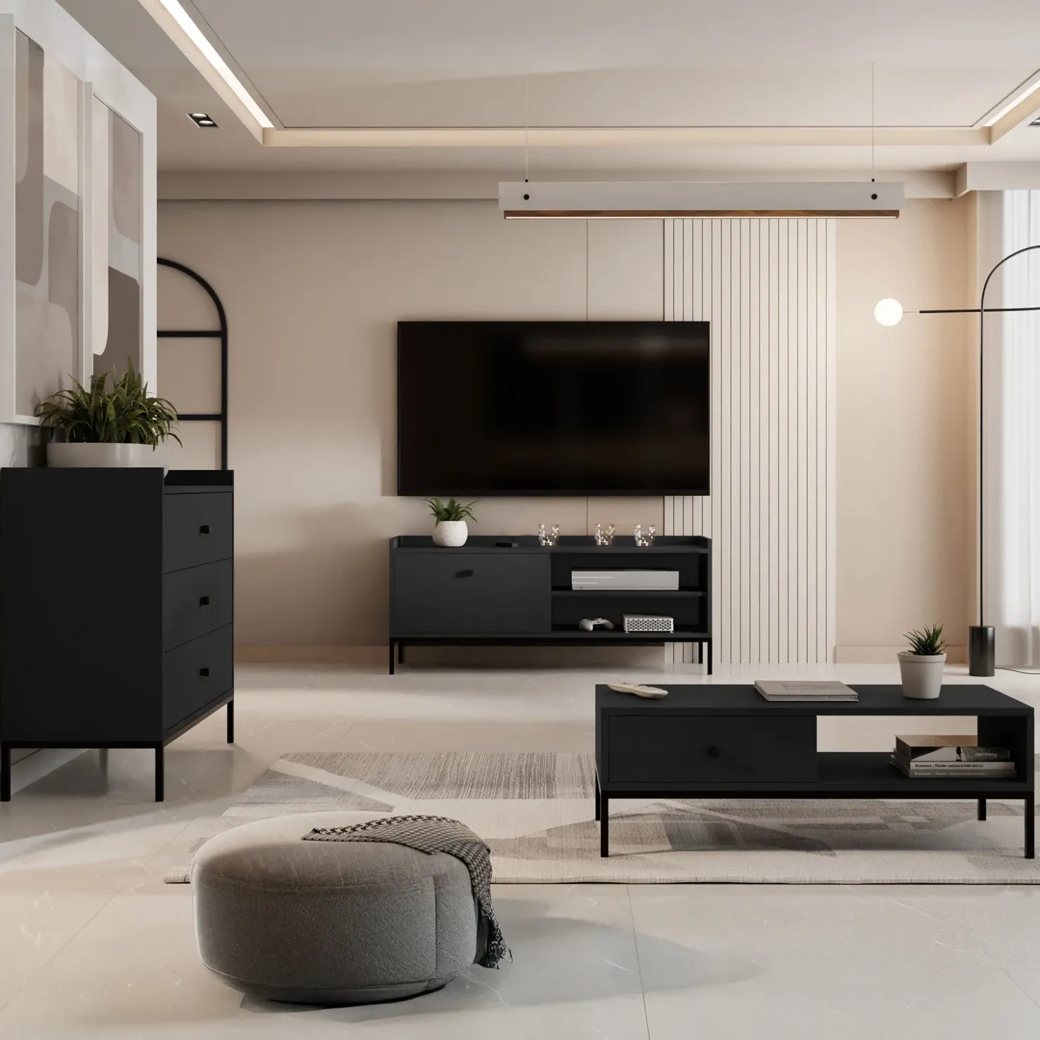 Garnero Arredamenti Tavolino salotto 90x50cm design moderno nero Pollon Nero Opaco Sale