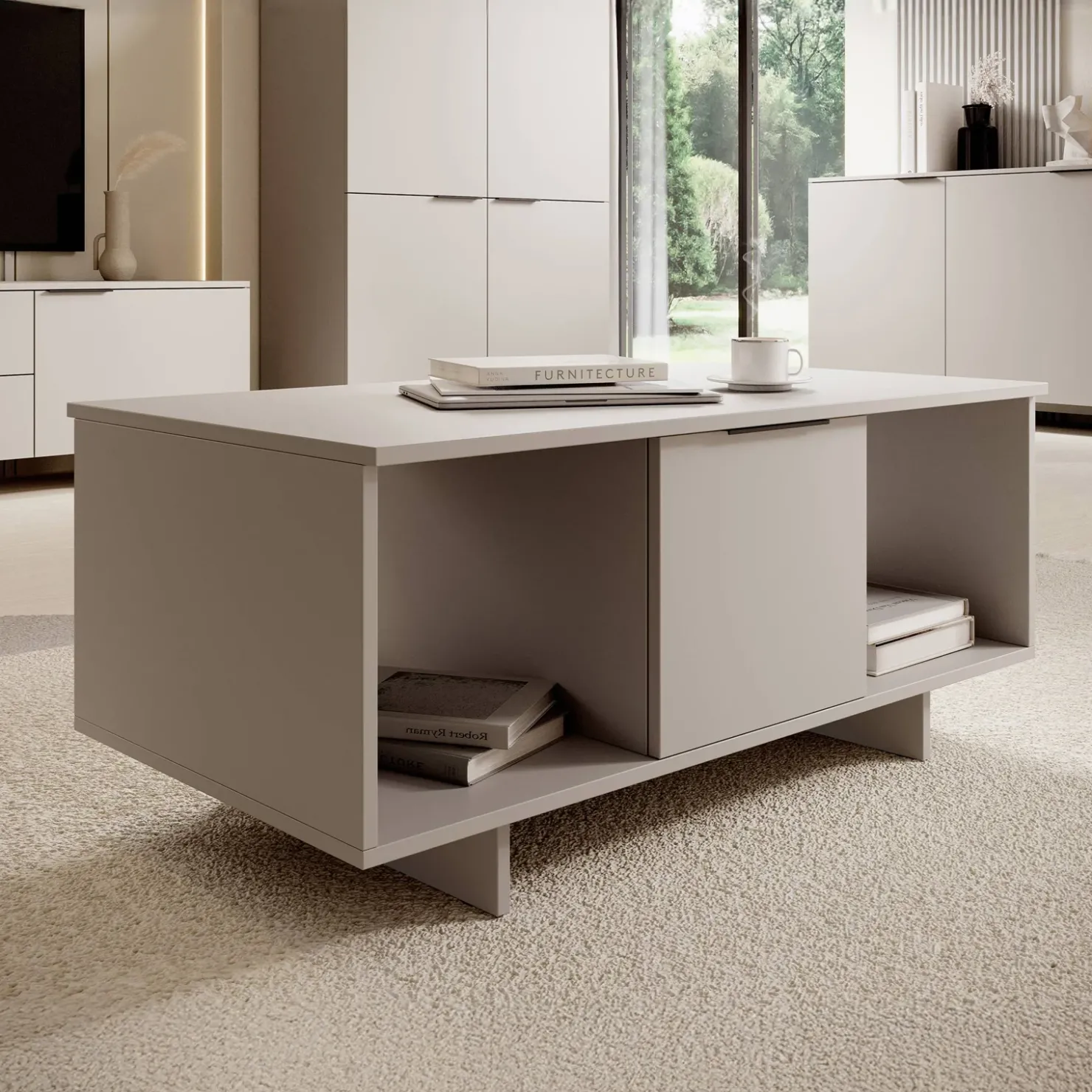 Garnero Arredamenti Tavolino soggiorno 100x55cm 2 ante grigio Stone