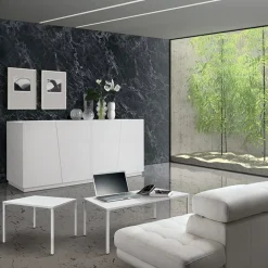 Garnero Arredamenti Tavolino 55x90 cm da salotto rettangolare frassino metallo Blade Bianco Discount