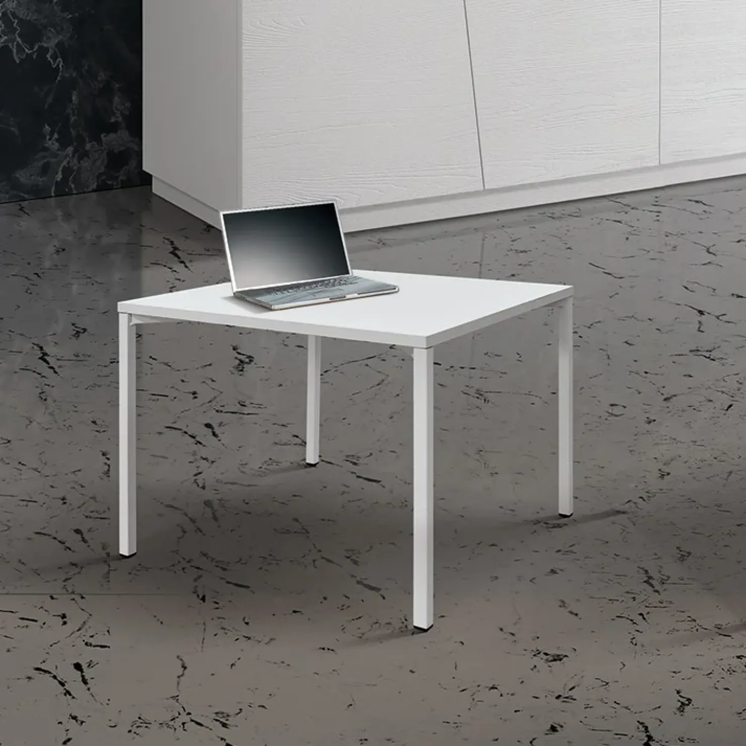 Garnero Arredamenti Tavolino 55x55 cm da salotto frassino metallo Blade Bianco New