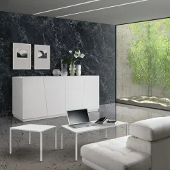 Garnero Arredamenti Tavolino 55x55 cm da salotto frassino metallo Blade Bianco New