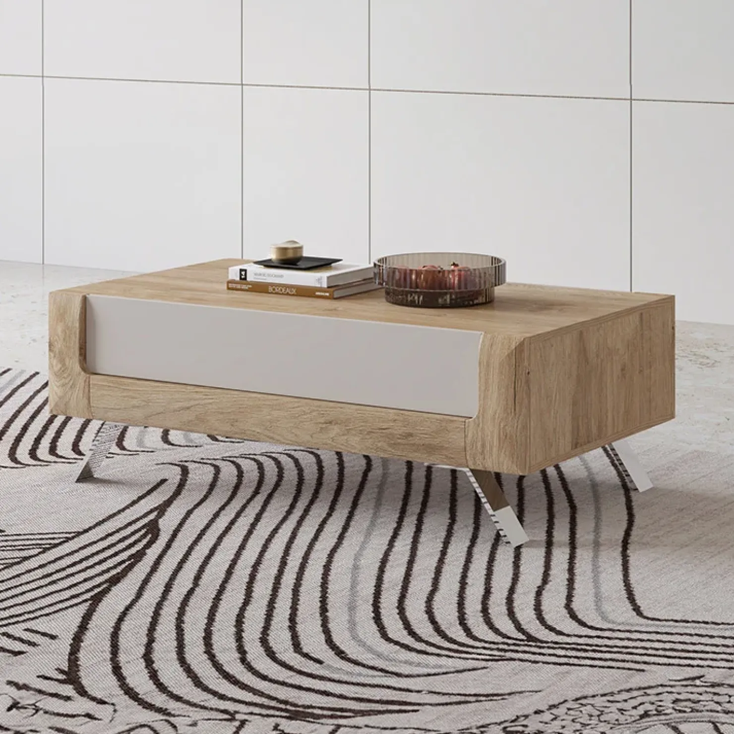 Garnero Arredamenti Tavolino 110x65cm da salotto 1 cassetto rovere tortora lucido Jumbo Tortora - Rovere Best