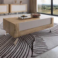 Garnero Arredamenti Tavolino 110x65cm da salotto 1 cassetto rovere tortora lucido Jumbo Tortora - Rovere Best