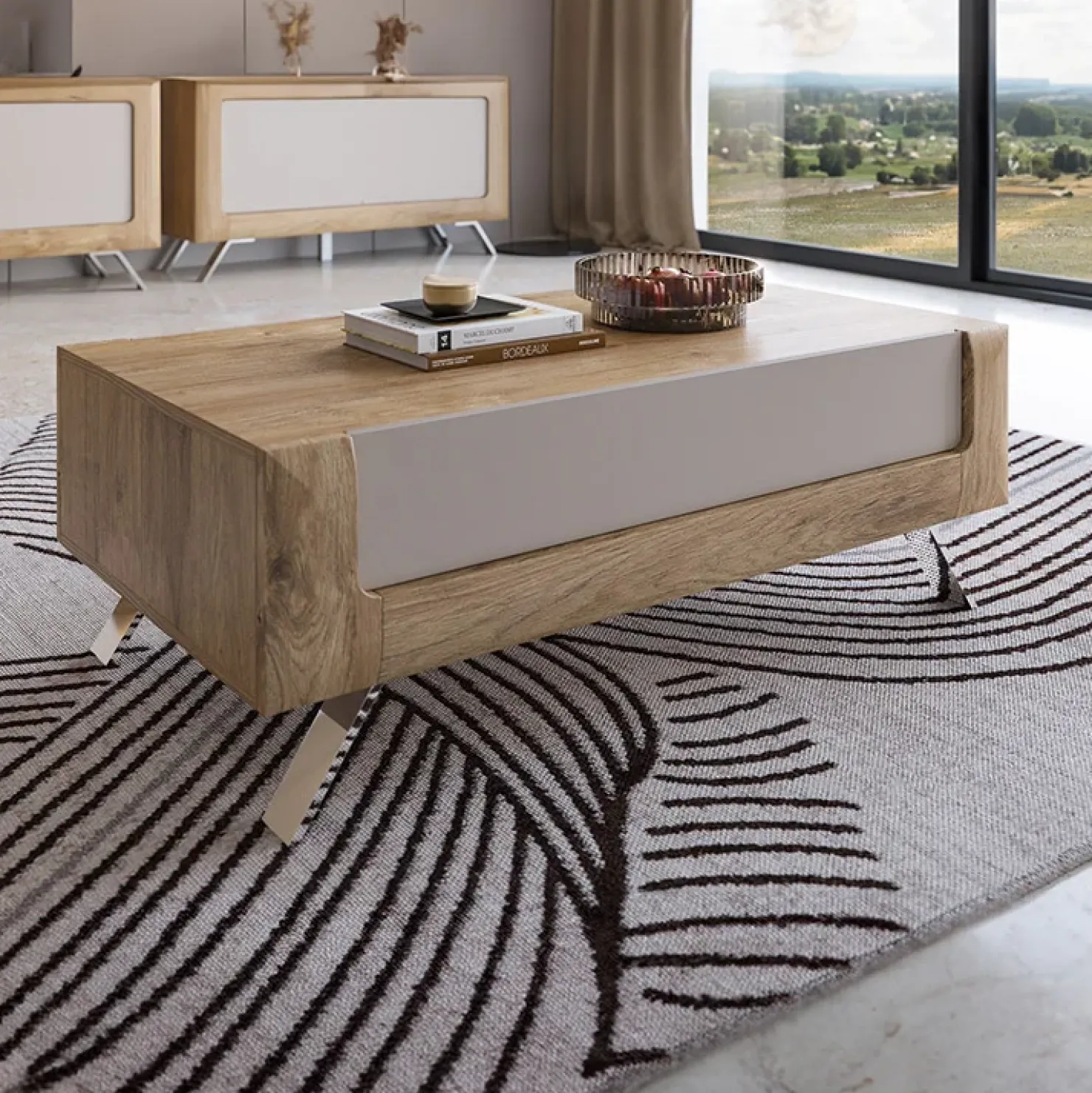 Garnero Arredamenti Tavolino 110x65cm da salotto 1 cassetto rovere tortora lucido Jumbo Tortora - Rovere Best