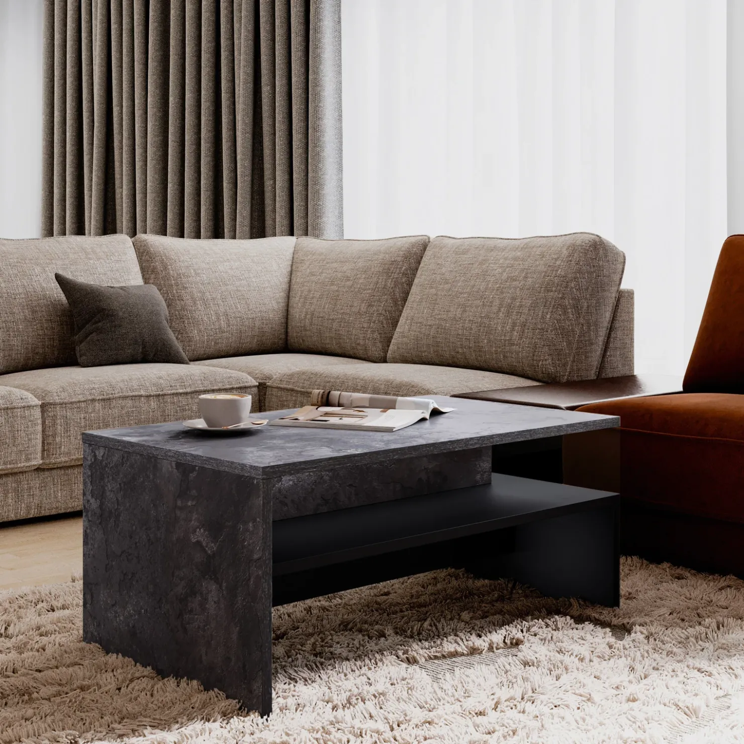 Garnero Arredamenti Tavolino 100x45cm da salotto design ossido e nero Emotion Gihome® Nero Opaco - Ossido Sale