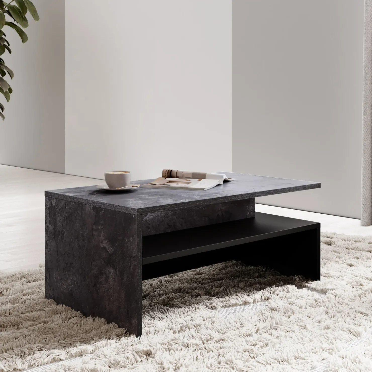 Garnero Arredamenti Tavolino 100x45cm da salotto design ossido e nero Emotion Gihome® Nero Opaco - Ossido Sale