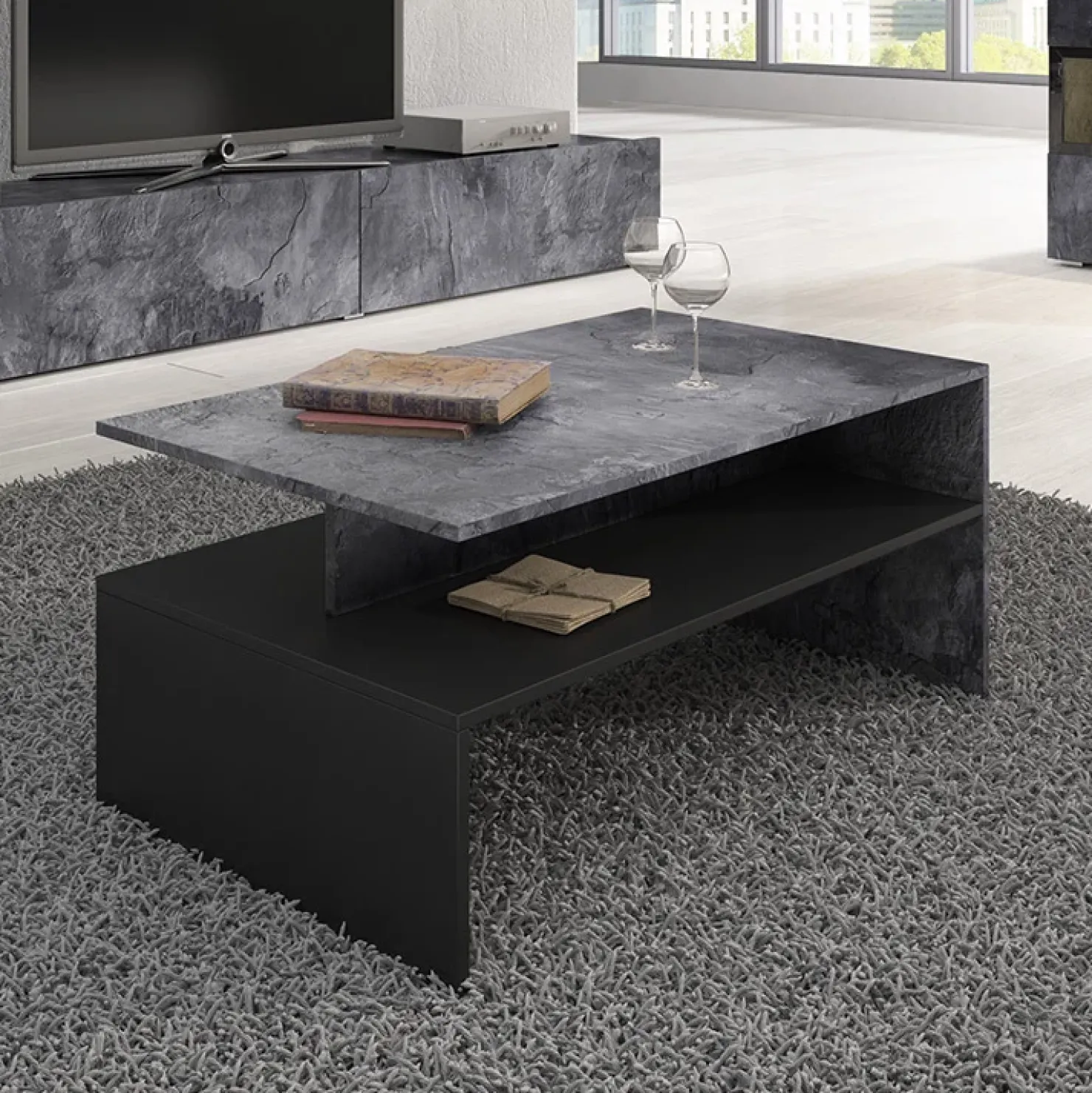Garnero Arredamenti Tavolino 100x45cm da salotto design ossido e nero Emotion Gihome® Nero Opaco - Ossido Sale