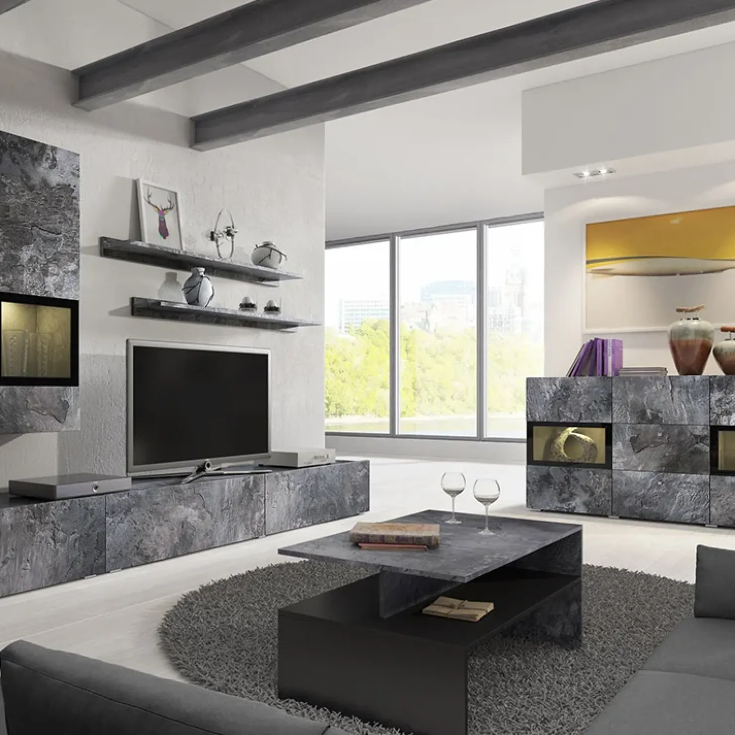 Garnero Arredamenti Tavolino 100x45cm da salotto design ossido e nero Emotion Gihome® Nero Opaco - Ossido Sale